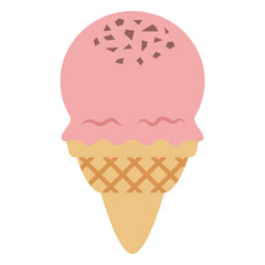 Strawberry ice cream cone with chocolate chips