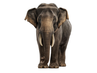 Obraz premium vFront view of an elephant walking, white background, photorealistic, clip art style, isolated on white background, high resolution, no shadow