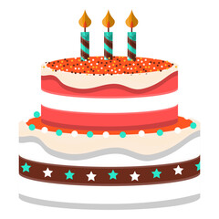 Three candles birthday cake illustration