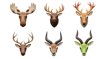 Cartoon deer and elk heads collection