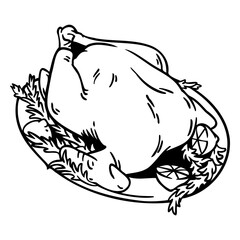 Turkey traditional thanksgiving dish hand drawn
