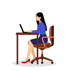 Businesswoman Working on Laptop at Office Desk – Flat Vector Illustration