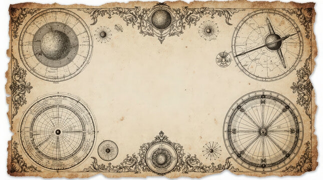 Vintage parchment with celestial designs, evoking historical astronomy themes