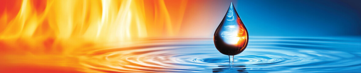 Fototapeta premium Reflecting liquid with fire and water elements. Represents hot and cold concepts.