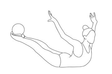 Vector illustration of a rhythmic gymnast with a ball. The gymnast gracefully stretches her legs and arms while holding the ball.