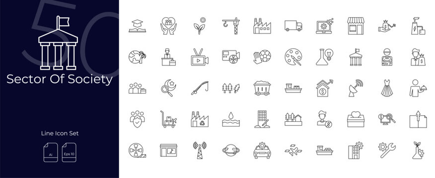 Sector Of Society Line Editable Icons set. Vector illustration in modern thin line style of Sector Of Society icons: society, infrastructure, energy, etc