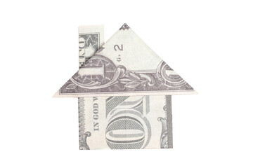 Money Origami House from a One Dollar Bill Note isolated