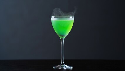 Fototapeta premium Poster showing a cocktail glass filled with bubbling green potion.