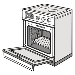 Vector illustration of a modern kitchen stove with an oven, isolated on a white background