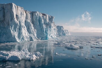 Glacier cliff reflecting on a tranquil arctic sea