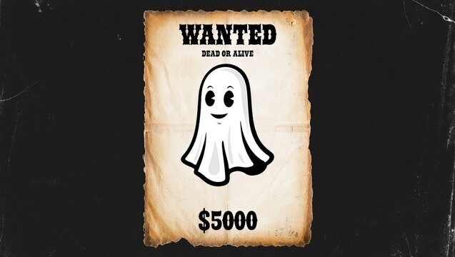 Old-school “wanted” poster featuring a cartoon ghost with reward text.