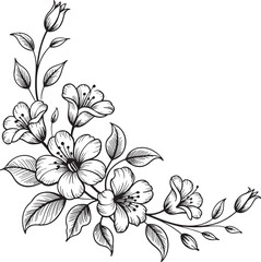 Elegant Corner Floral Design with Detailed Petals and Leaves Perfect for Invitations and Decorations Graphic Resource