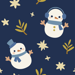 Cute vector winter seamless pattern with snowman illustration.