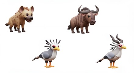 Four cartoon animal figures against white background