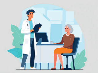 Doctor Consulting with Senior Patient Vector Illustration of Healthcare Professional and Elderly Woman