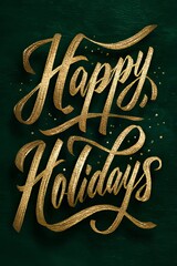 Elegant golden lettering wishing happy holidays on a dark green background designed for festive celebrations and events Generative AI