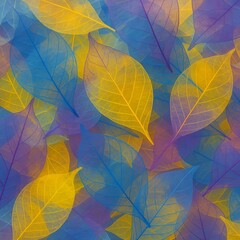 Obraz premium abstract digital artwork featuring overlapping translucent leaves in vibrant autumn colours