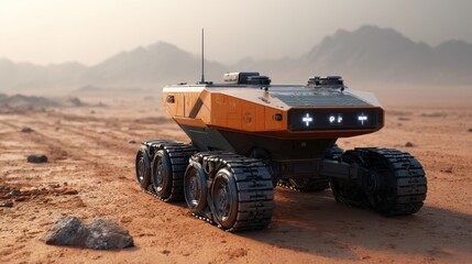 Obraz premium Futuristic robot vehicle in desert landscape