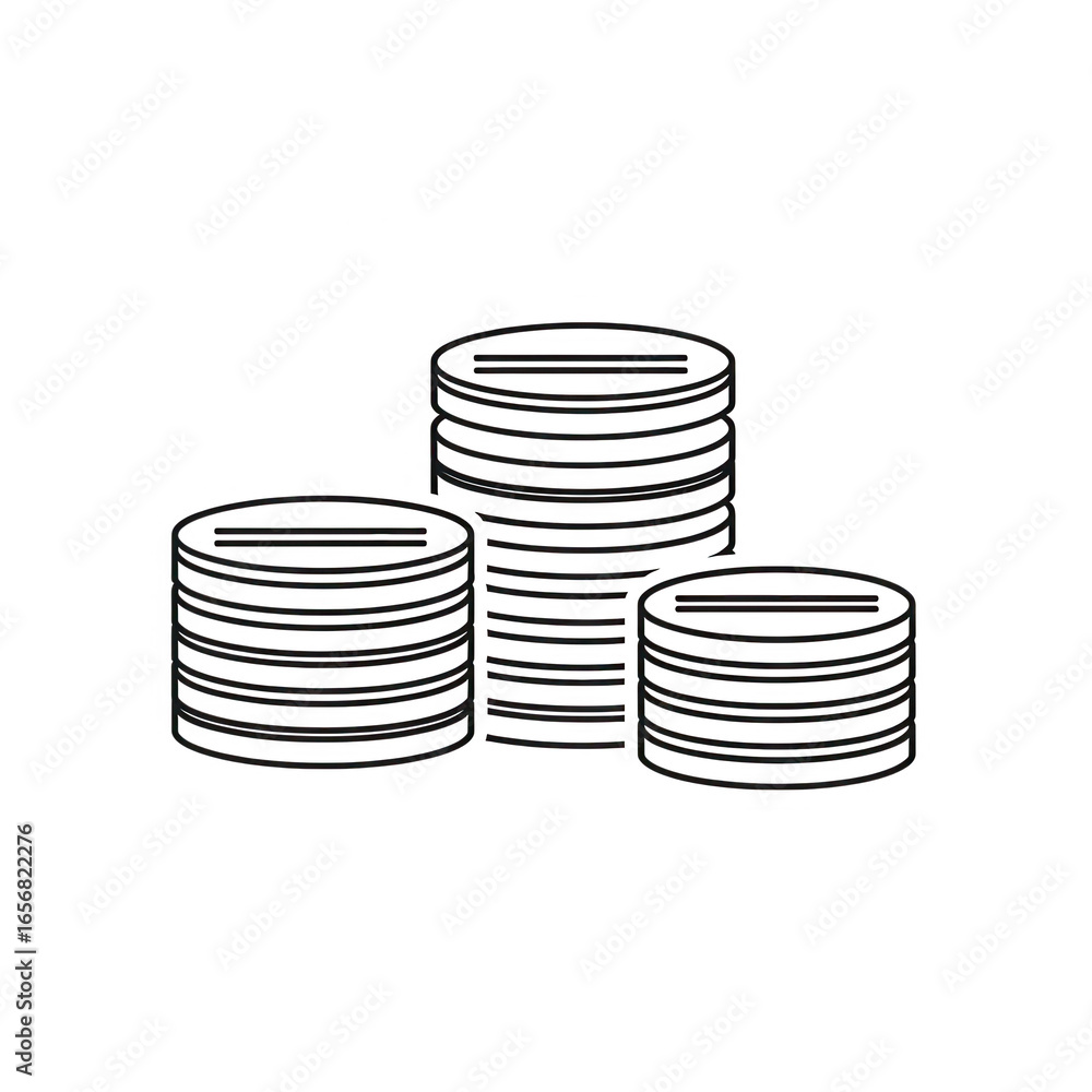 Poster three stacks of coins isolated on transparent background