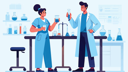 Scientists Collaborating in a Modern Laboratory Vector Illustration