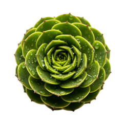 Fototapeta premium Close up of a green succulent plant with water droplets for botanical garden enthusiasts and plant lovers on transparent background