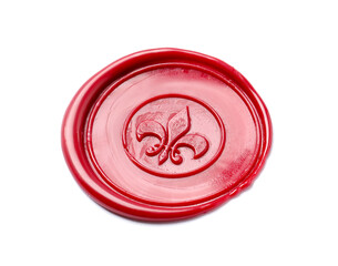 One red wax seal isolated on white, above view