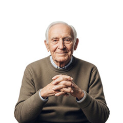 Portrait of a senior man with crossed hands, elderly male model, aging gracefully, older person smiling on transparent background