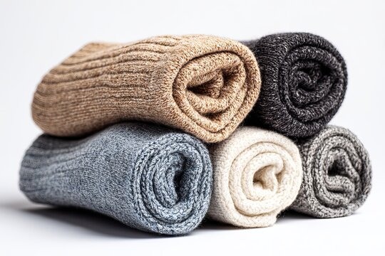 Cozy knit socks stacked neatly in various colors for comfortable and stylish winter wear Generative AI