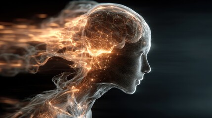 Abstract profile of a head, fire-like energy