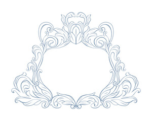 Wedding crest, monogram frame. Vintage baroque crest. Wedding frame with botanical leaf ornament. Victorian hand drawn monogram for wedding invitation, card, save the date. Luxury classic armorial.