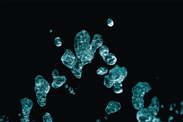 Flying Drops of Turquoise Water that Take on Unreal Shapes - The First Frame of Set - Graphic Design
