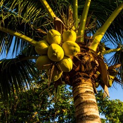 Cluster of coconuts on a palm tree
