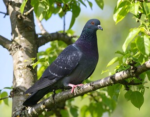 Pigeon perched on tree branch