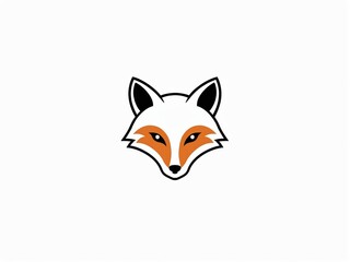 Obraz premium Minimalist fox logo in flat vector style, sharp geometric face, clean symmetrical design, creative branding icon on plain white background