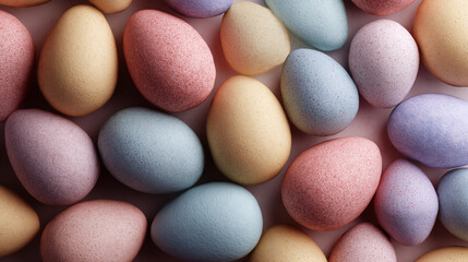 Pastel Easter Eggs Seamless Background Texture for Spring Holiday Celebration and Festive...