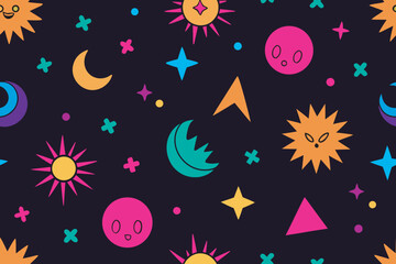 Naklejka premium Vibrant hand drawn seamless pattern with colorful elements