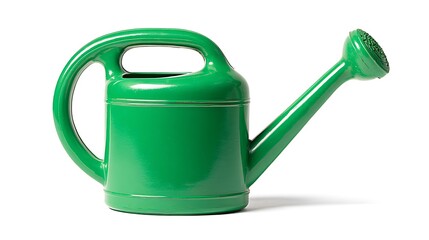 Bright green metal watering can with handle and spout
