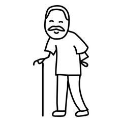 Standing old man with walking stick