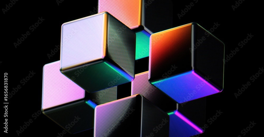 Fototapete an artistic image of colorful cube structures on dark background. the cubes are arranged in a comple