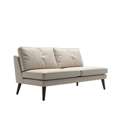 Light beige sectional sofa with wooden legs.