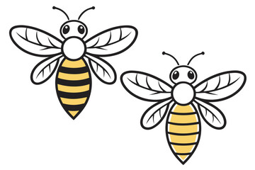 Fototapeta premium Two stylized bee illustrations with vibrant colors and clean lines