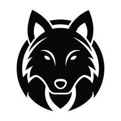 Black wolf head icon in a circle with sharp stylized features animal symbol