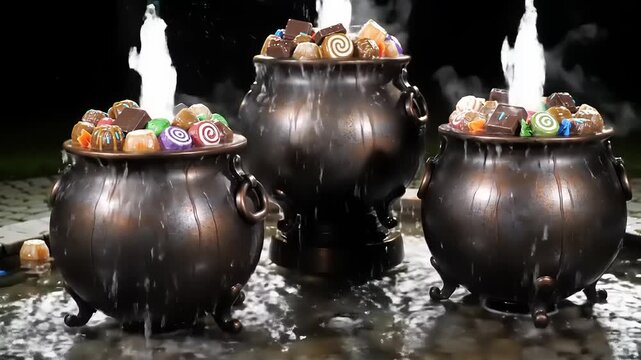 Bronze cauldrons fountain with candies