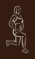 Woman in sportswear stretching in a Lunge Exercise Vector in Side View with Proper Form and Minimalist Style
