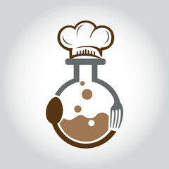 Culinary Science Logo Vector with Flask, Chef Hat, Spoon, and Fork Elements