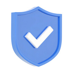 Blue shield emblem with a white checkmark symbolizing security safety approval and verification in a digital or physical context