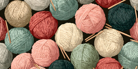 yarn ball seamless pattern vector balls of yarn knitting needles background wallpaper isolated