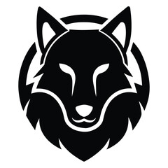 Black wolf head logo inside a circle graphic design white