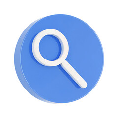 Stylized blue circle with white magnifying glass icon