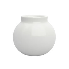 Round, glossy white ceramic pot.